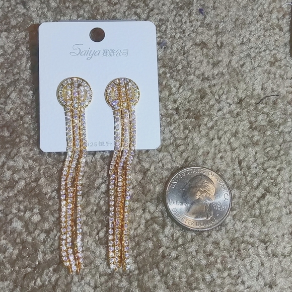 💗 925 Gold Crystals Drop Earrings💕 - Picture 5 of 8